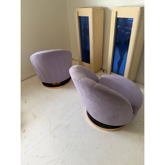 1970s Pair of Milo Baughman Clam Shell Swivel Chairs in Lilac For Sale - Image 10 of 11