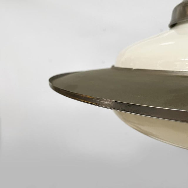 Italian Art Deco Round Pendant in Opaline Glass and Metal, 1930s For Sale - Image 9 of 17