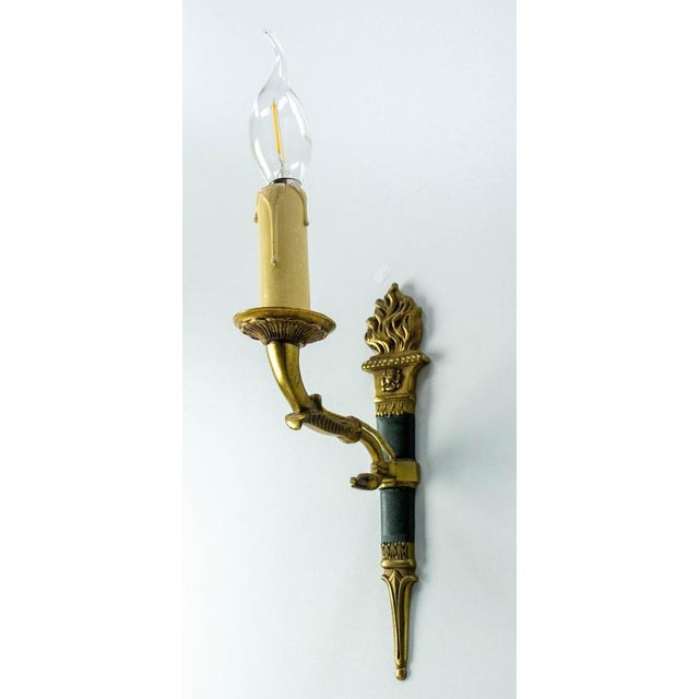 Empire Deep Green Sconces with Torch and Swan, France, 1960s, Set of 2 For Sale - Image 6 of 14