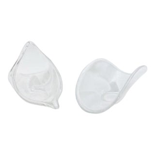 1960s Mid-Century Modern Murano-Style Freeform Clear & White Cased Art Glass Dishes - Pair For Sale