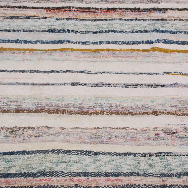 Tribal Vintage Chaput Geometric Striped Beige Pink and Blue Multicolor Wool Kilim Rug For Sale - Image 3 of 5