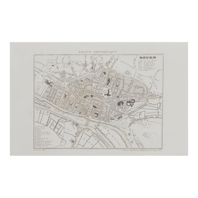 Unknown, Map of Rouen, Original Etching, 19th Century For Sale
