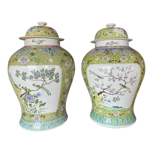 Mid 20th Century Hand-Painted Lidded Ginger Jars - a Pair