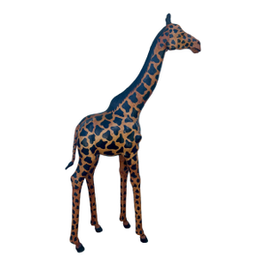 Vintage Leather-Wrapped Giraffe Sculpture, 70.5” Tall