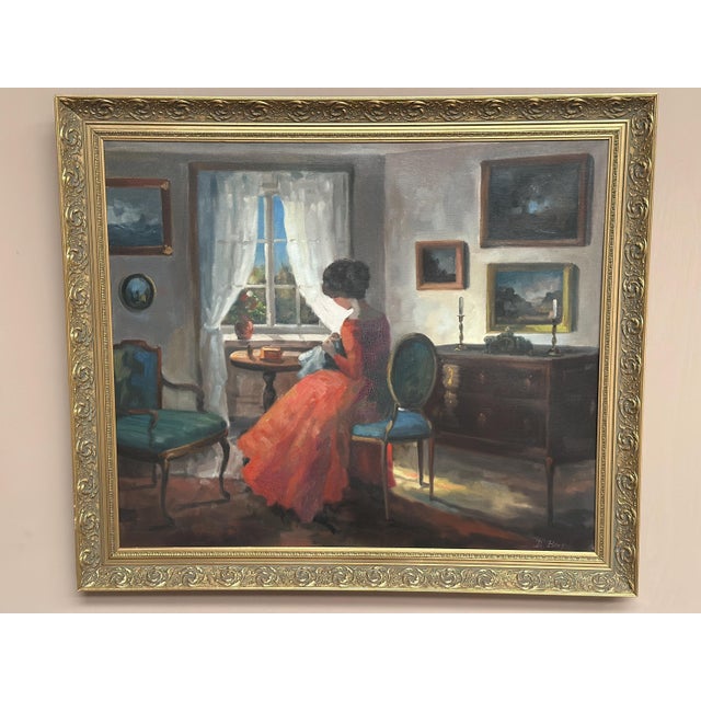 Bente Berg, Interior Scene, 1950s, Oil Painting on Canvas, Framed For Sale - Image 5 of 13