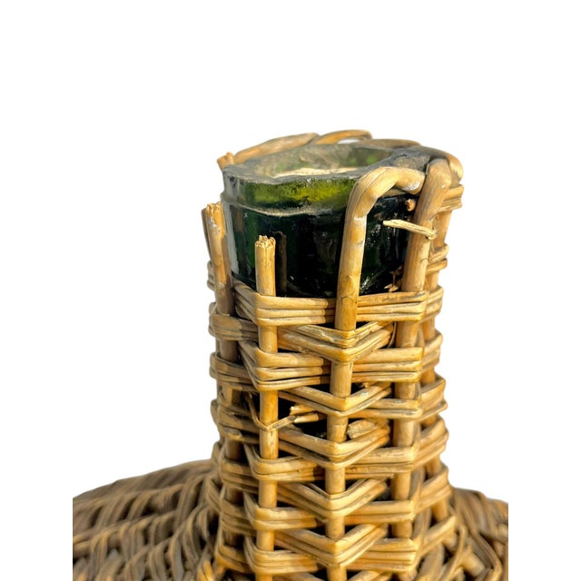 Brown Antique Large Size French Provincial Wicker and Glass Demijohn For Sale - Image 8 of 14