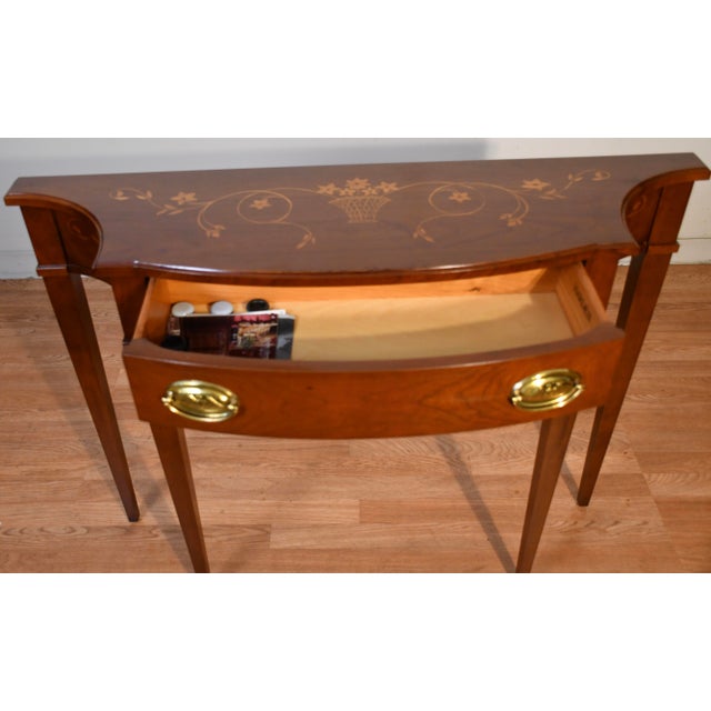 1980s Harden English Regency Style Cherry Inlaid Console Table For Sale - Image 9 of 18