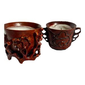 2 Chinese 1940 Vintage Decor Hand- Carved Wood Candle Holders