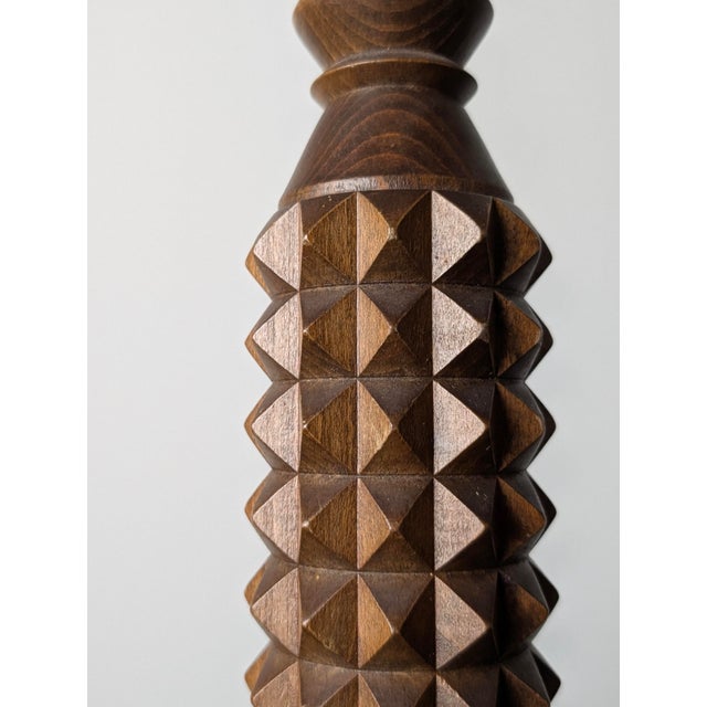 Brutalist French Brutalist Carved Wood Chandelier by Charles Dudouyt, 1940s For Sale - Image 3 of 15