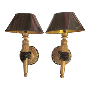 Vintage Andre Arbus Gilded Tassel Hand Hollywood Regency Wall Sconce Light Fixtures Lamps- A Pair
