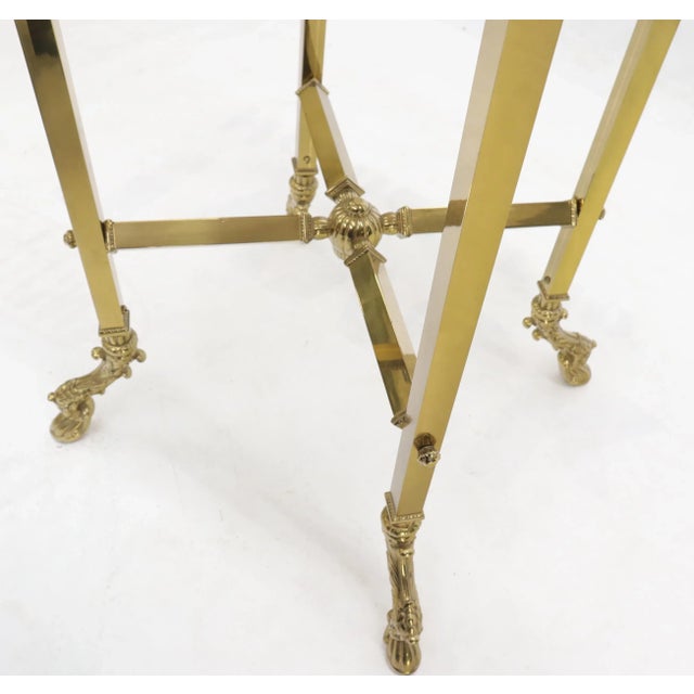 Square Solid Brass Onyx Marble Top Stand Pedestal Hoof Feet X-Stretcher Finial For Sale - Image 10 of 12