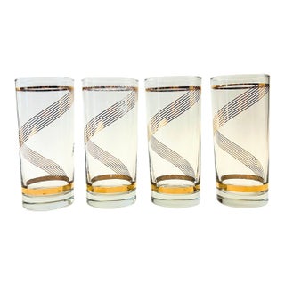 Mid 20th Century Mid Century Modern Gold Spiral Highball Tumblers - Set of 4 For Sale