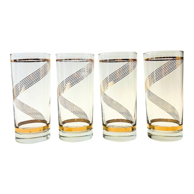 Mid 20th Century Mid Century Modern Gold Spiral Highball Tumblers - Set of 4 For Sale