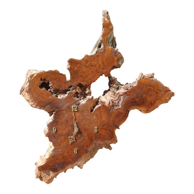 Vintage Live Edge Burl Redwood Wall Clock For Sale