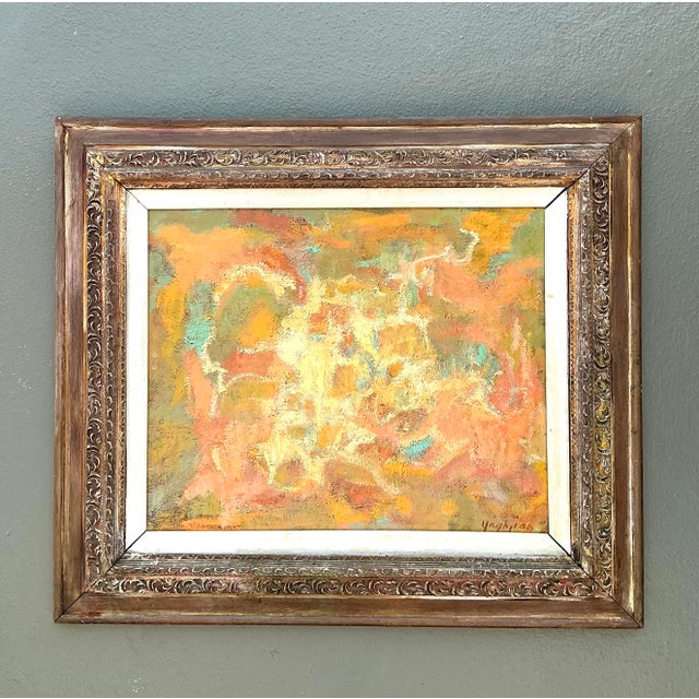 Mid 20th Century Vintage MCM Original Abstract Oil on Canvas For Sale - Image 5 of 12