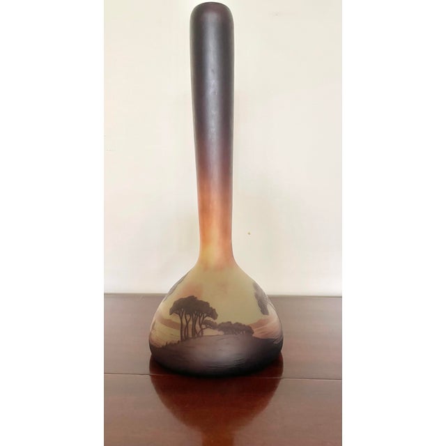 Stunning Antique Tall D'Argental Art Glass Vase. Stands 14" High and 6" wide. Beautiful Hand Painted Landscape Scene....