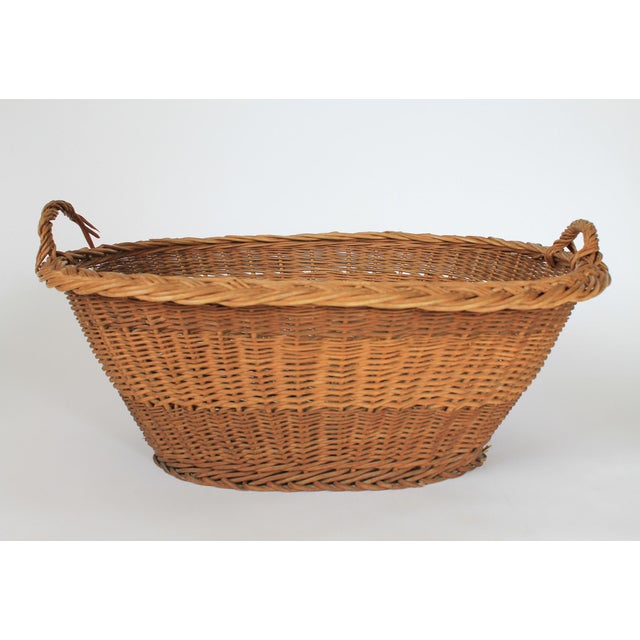 Mid 20th Century Vintage Woven Wicker Laundry Basket For Sale - Image 5 of 12