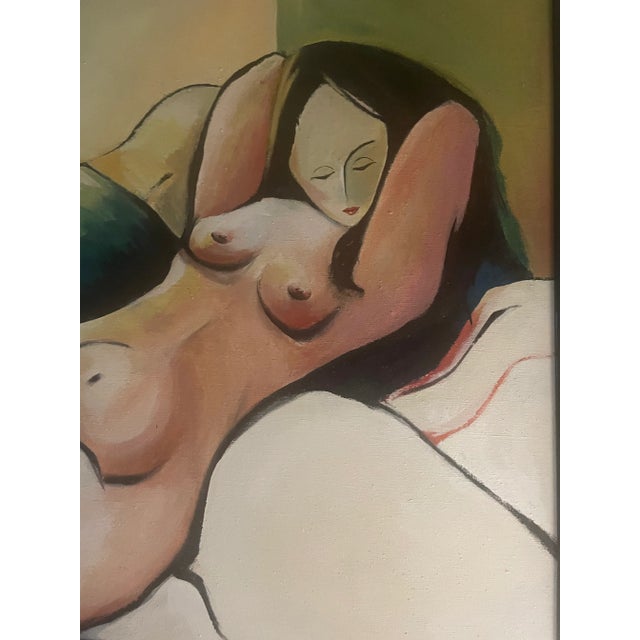 Vintage Nude Matisse Inspired Oil Painting 1990s "Woman in Repose" Original Framed Oil Painting For Sale In Washington DC - Image 6 of 7
