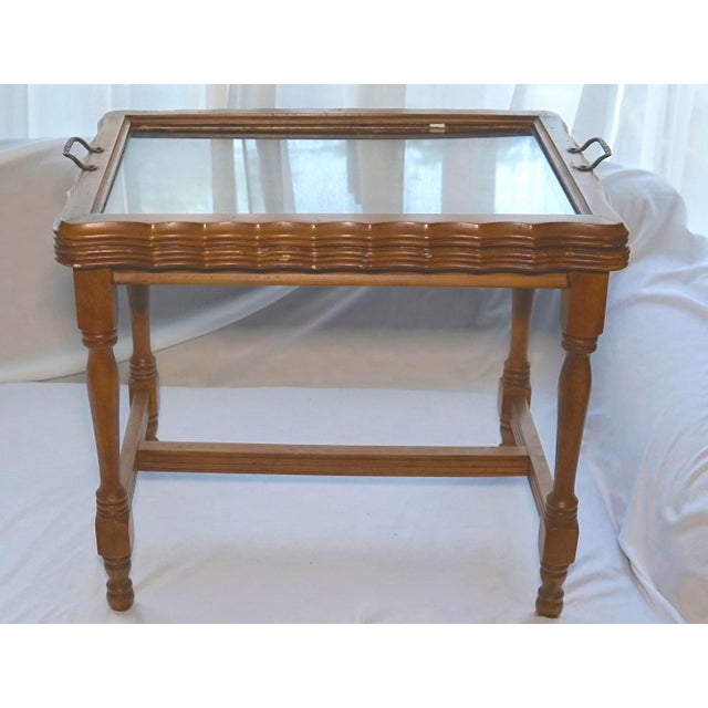 Tea for Two - Walnut Tea Table With Tray, Vintage Traditional American For Sale - Image 12 of 12