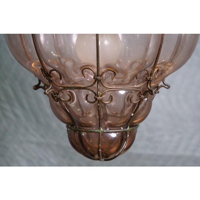 Mid 20th Century Mid Century Modern Italian Venitian Murano Caged Glass Swag Lantern Pendant Light 15" For Sale - Image 4 of 11