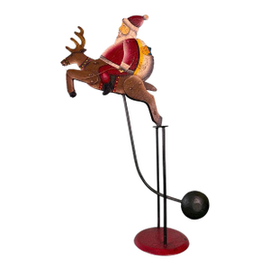 Vintage Folk Art Santa Claus on Reindeer Balancing Kinetic Sculptured