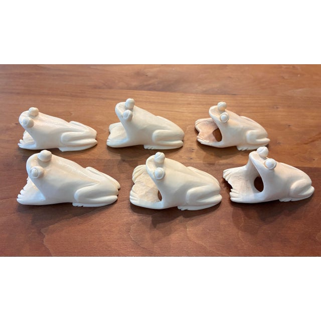 Mid 20th Century Mid 20th Century Hand Carved Bone Frog Napkin Rings Asia - Set of 6 For Sale - Image 5 of 10