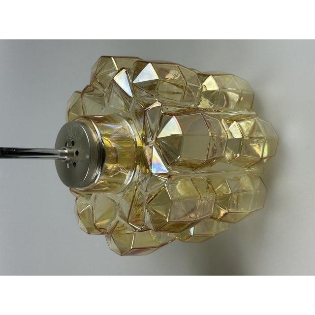 Space Age Glass and Brass Ceiling Lamp from Glashütte Limburg, Germany, 1970s For Sale - Image 9 of 16