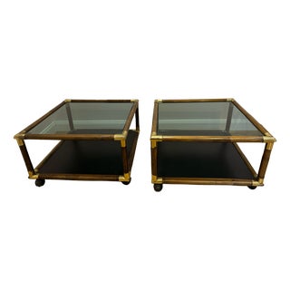 Bamboo and Glass Coffee Tables, 1970s, Set of 2 For Sale