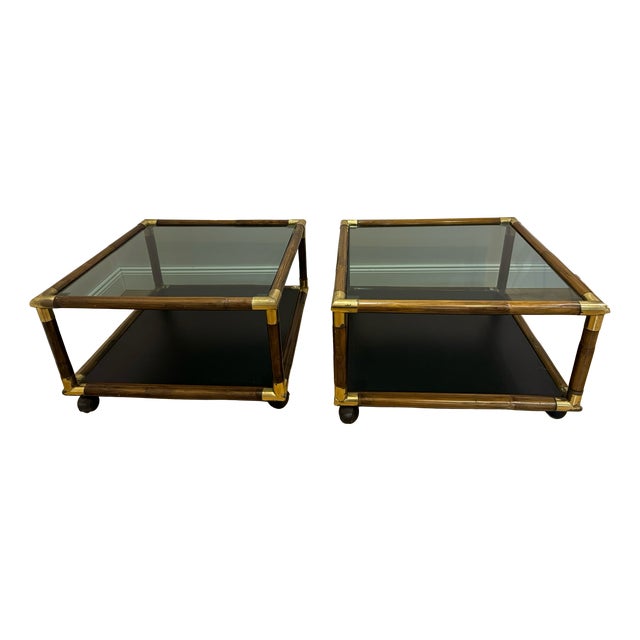 Bamboo and Glass Coffee Tables, 1970s, Set of 2 For Sale