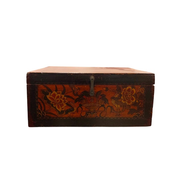 Chinese Vintage Chinese Hand-Painted Coffer Box For Sale - Image 3 of 7