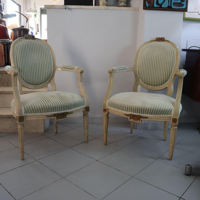 Gold Set of Early 19th Century Louis XVI Armchairs For Sale - Image 8 of 8