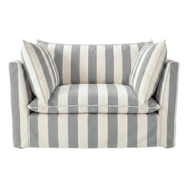 Sophie Conran Coco Loveseat - Garden Grey Stripes with Knife Edge Cushion For Sale