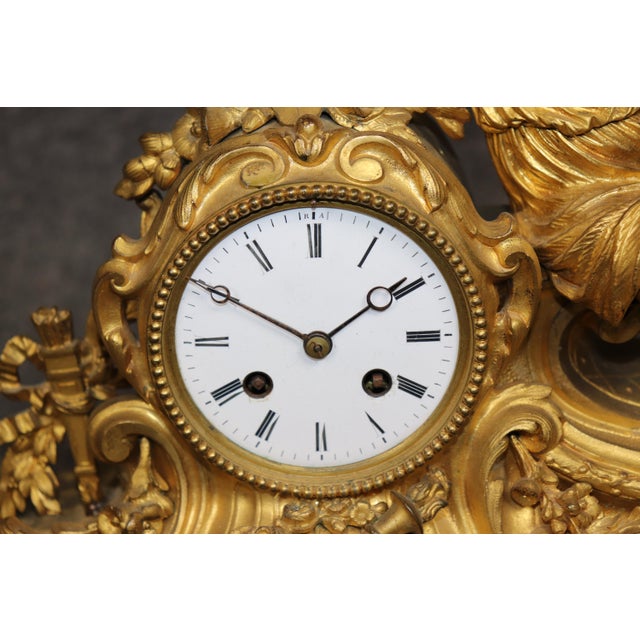 French Louis XV Style Bronze Ormolu Mantle Clock With Sevres Style Plaques For Sale - Image 10 of 17