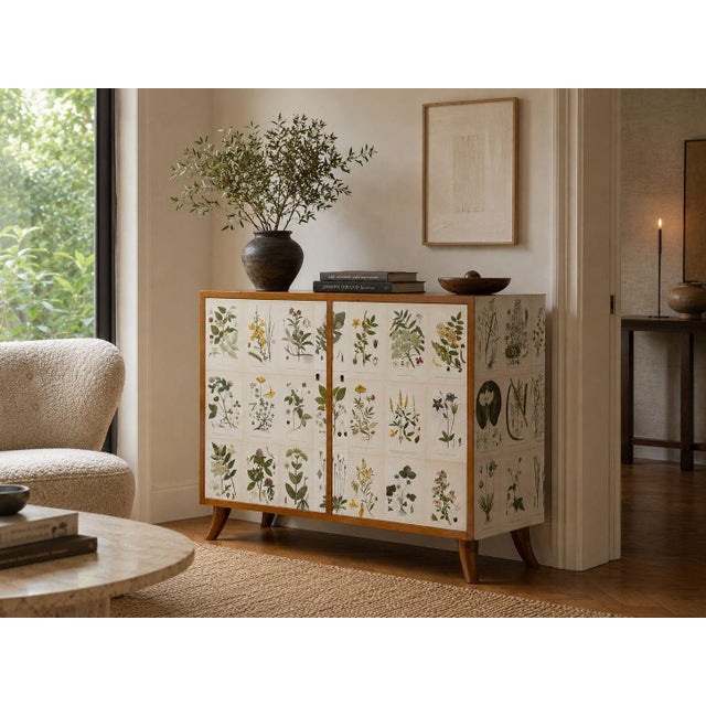 Swedish Mid-Century Modern, Nordens Flora Cabinet, Mahogany, Floral Lithographs, Sweden, 1930s A wonderful small...