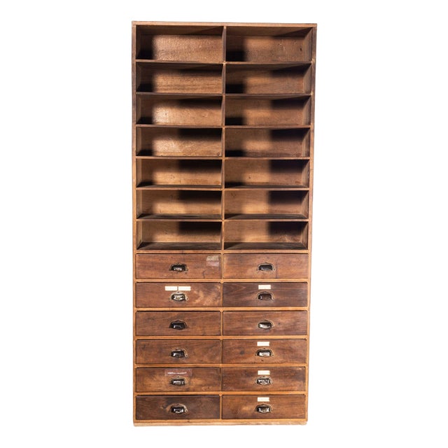 Tall French Workshop Cabinet with Twelve Drawers, 1940s For Sale