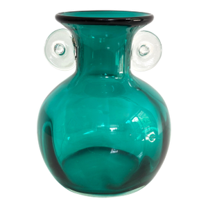 Late 20th Century Emerald Green Glass Art Deco Vase With Handles