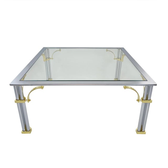 Vintage Mid-Century Maison Jansen Chrome & Brass Square Coffee Table For Sale - Image 9 of 9