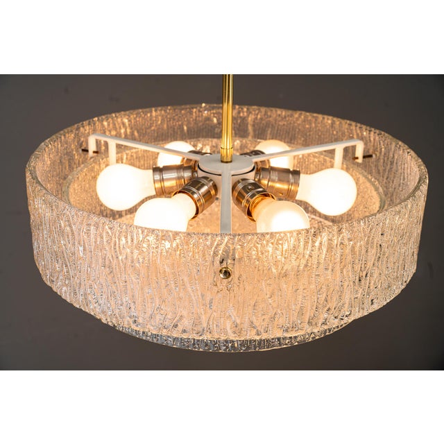 Round Textured Glass Ring and Brass Pendant Lamp by J. T. Kalmar, 1950s For Sale - Image 14 of 18