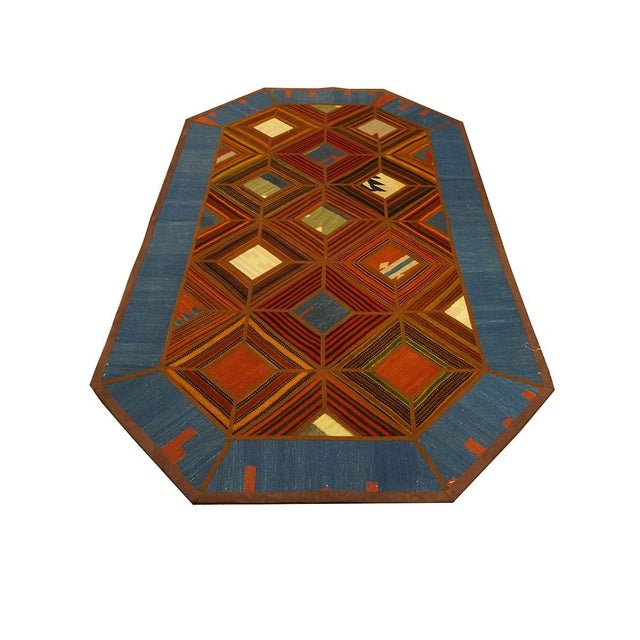 Turkish Turkish Retro Kilim Wool 4x8 Brown, Blue, Ivory & Orange Handmade Area Rug #1142009 For Sale - Image 3 of 4