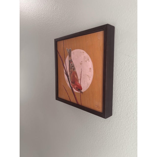 Contemporary House Finch by Terra Novak | Oil on wood Painting of a finch perched on a branch For Sale - Image 3 of 5