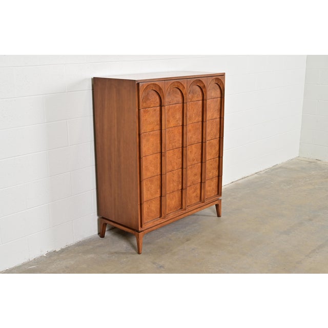 Thomasville T. H. Robsjohn-Gibbings Style Cherry and Burl Wood Highboy Dresser by Thomasville, 1960s For Sale - Image 4 of 12
