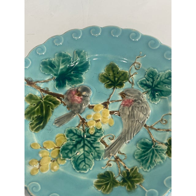 Late 19th Century Pair French Antique Majolica Bird & Grape Pates by Sarreguemines, C1880 For Sale - Image 5 of 15