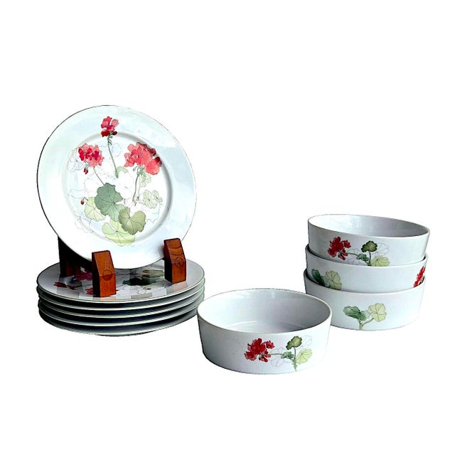 Vintage Geranium by Block Spal Plates and Bowls, 10 Pieces For Sale - Image 9 of 12
