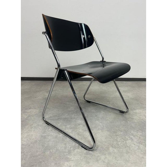 Black Mid-Century Modern No. 614/3 Dining Chairs attributed to Klaus Franck for Wilkhahn, 1970s, Set of 4 For Sale - Image 8 of 14