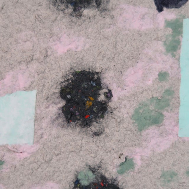 Contemporary Abstract Fiber Base Mixed Media Painting With Geometric Forms in Soft Pink, Mint, and Black by Casey R Klein For Sale - Image 15 of 17