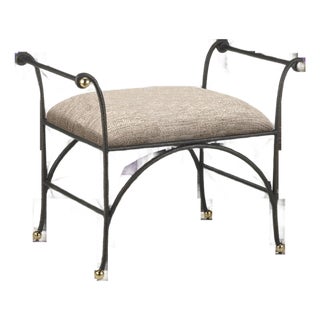 Currey & Company Mabel Ottoman, Perf Barrett Sandstone For Sale
