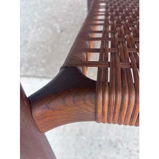 Brown Mid 20th Century Gunnar Schwartz Teak Square Coffee Table with cane shelf For Sale - Image 8 of 9