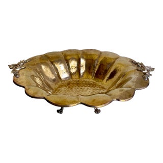 Vintage Brass Scalloped Shell Footed Center Bowl For Sale