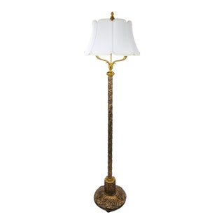 Gilt-Bronze & Carved Wood Floor Lamp, Made in Italy, Mid-to-Late 19th Century For Sale
