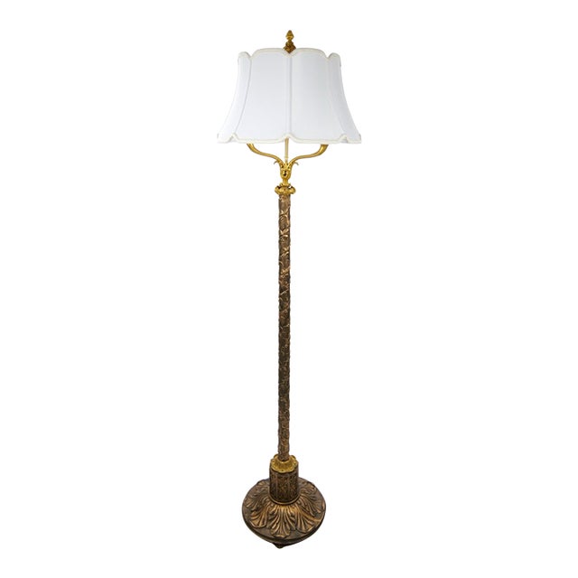 Gilt-Bronze & Carved Wood Floor Lamp, Made in Italy, Mid-to-Late 19th Century For Sale